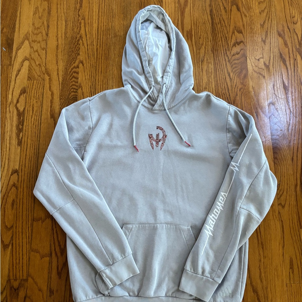 Gray with red and white Adidas Patrick Mahomes hoodie.